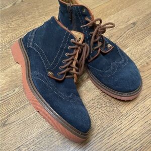 New Cesare Paciotti Boys Blue Suede Ankle Boots Shoes Size 2 34